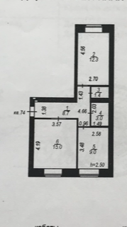 2-ком. квартира, вторичка, 49.4 кв.м. на 1 этаже